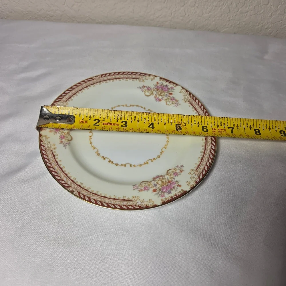 Noritake Japan Vintage Bread Butter Plates Set/4 Floral Gold Red Border 6.25in